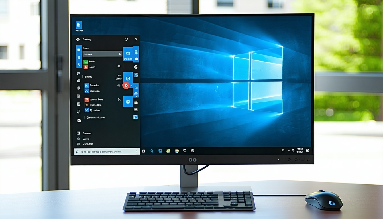 A modern PC showcasing the Windows 11 desktop, emp