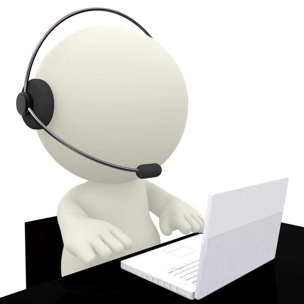 Call center operator sitting at his desk - isolated over a white background-1